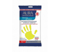 АУРА ДЕРМА ПРОТЕКТ САЛФЕТКИ ВЛАЖН. А/БАКТ. ЛИМОН СТИКЕР РУКА №15 [AURA]