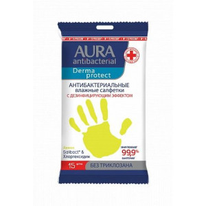 АУРА ДЕРМА ПРОТЕКТ САЛФЕТКИ ВЛАЖН. А/БАКТ. ЛИМОН СТИКЕР РУКА №15 [AURA]