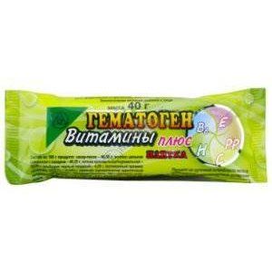 ГЕМАТОГЕН ВИТАМИНЫ ПЛЮС Е В6 С РР 40Г. /ЭКЗОН/ ГЕМАТОГЕН ВИТАМИНЫ ПЛЮС Е В6 С РР 40Г. /ЭКЗОН/