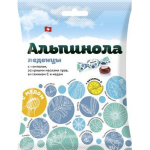 АЛЬПИНОЛА ЛЕДЕНЦЫ МЕНТОЛ+ТРАВЫ+ВИТ.С+МЕД 75Г.