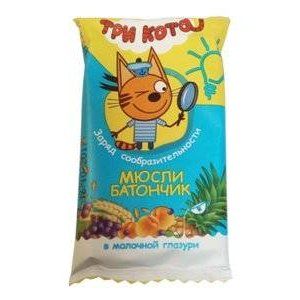 ВИТАЛАД ТРИ КОТА МЮСЛИ-БАТОНЧИК АБРИКОС+ЗЛАКИ МОЛ.ГЛАЗУРЬ 40Г.
