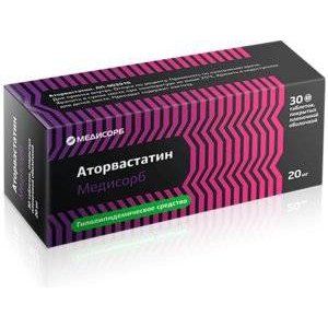 АТОРВАСТАТИН-МЕДИСОРБ 20МГ. №30 ТАБ. П/П/О /МЕДИСОРБ/