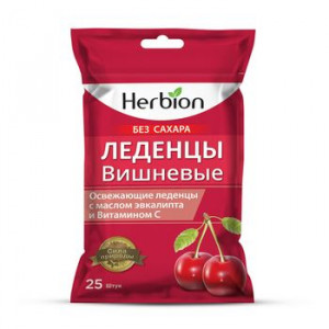 ХЕРБИОН ЛЕДЕНЦЫ Б/САХ. ВИШНЯ+МАСЛО ЭВКАЛИПТА+ВИТ.С 62,5Г. №25 [HERBION]