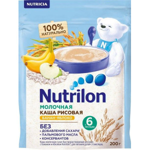 НУТРИЛОН КАША РИС+БАНАН+ЯБЛОКО МОЛ. 200Г. 6+МЕС. [NUTRILON]