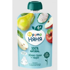 ФРУТОНЯНЯ ПЮРЕ 90Г. ЯБЛОКО+ГРУША+ТВОРОГ 6+МЕС.