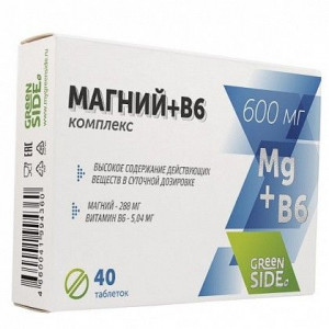 ГРИН САЙД МАГНИЙ+В6 КОМПЛЕКС 600МГ. №40 ТАБ. [GREEN SIDE]