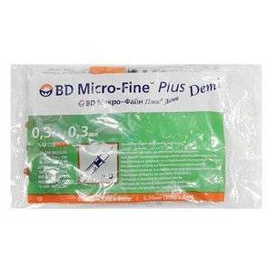 ШПРИЦ ИНСУЛИН. БД МИКРО ФАЙН+ ДЕМИ 0,3МЛ. U-100 30G 0,3Х8 Н/СЪЕМН. №10 [BD MICRO FINE]