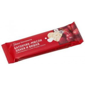 СЕРДЦЕ КОНТИНЕНТА БАТОНЧИК-МЮСЛИ СПЕЦИАЛИЗ. ЗЛАКИ+ВИШНЯ+ВИТ.Е,С 25Г.